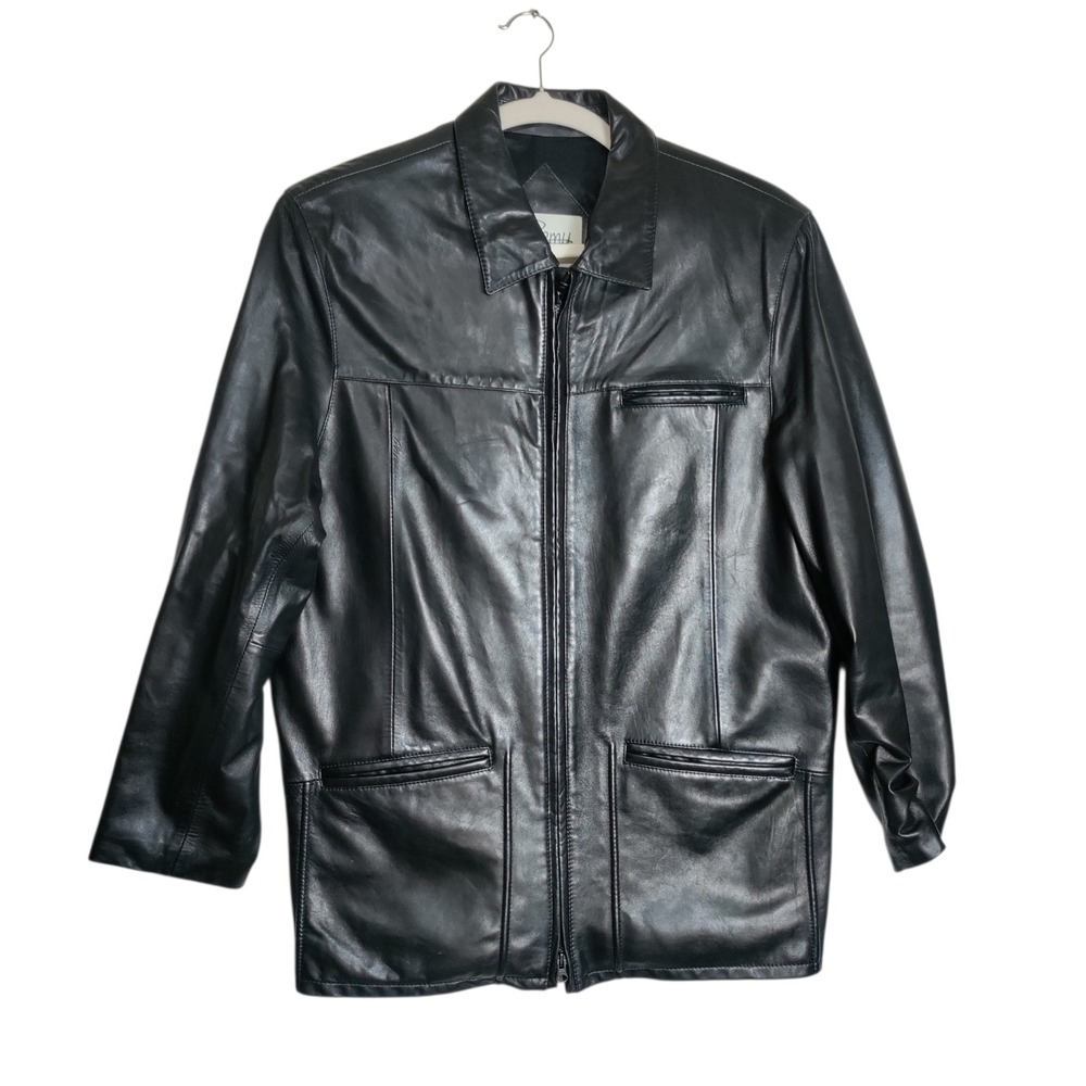 Remy Leather Nordstrom Premier Mens Black Zip Front Jacket Made in USA Size 42